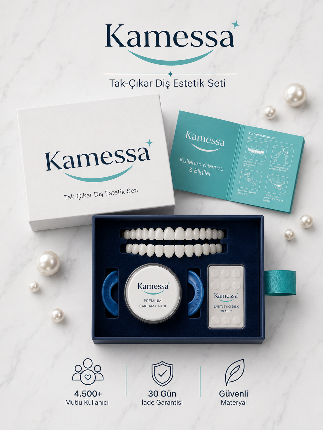 Kamessa™ SmileCover Tak-Çıkar Diş Estetik Seti – Alt & Üst Set
