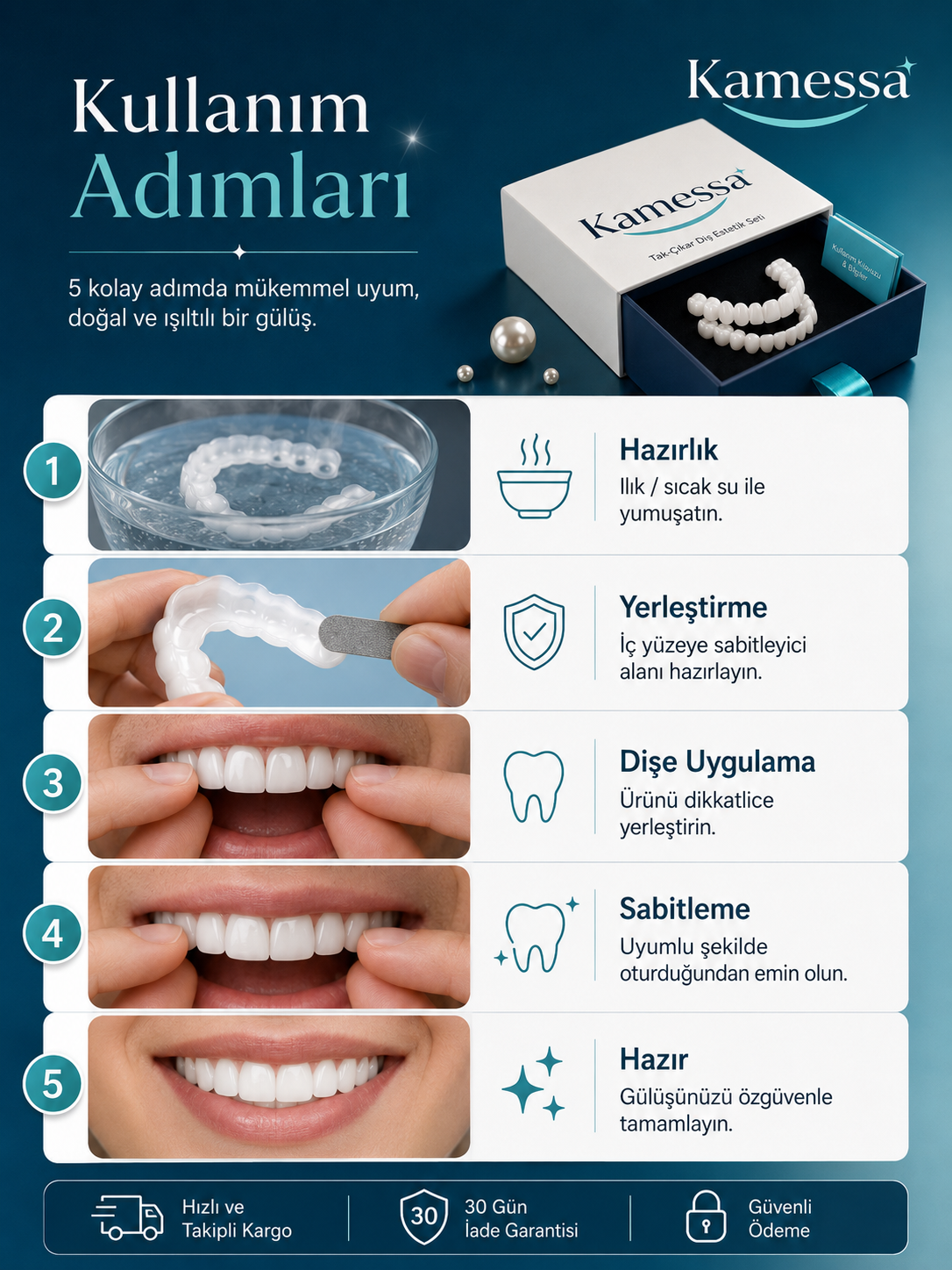 Kamessa™ SmileCover Tak-Çıkar Diş Estetik Seti – Alt & Üst Set